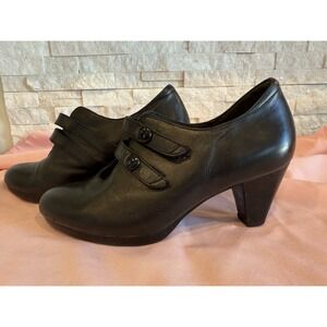 Kumfs Ziera Black Leather Mary Jane Heels Size 7.5 M Block Heel Dress Shoes